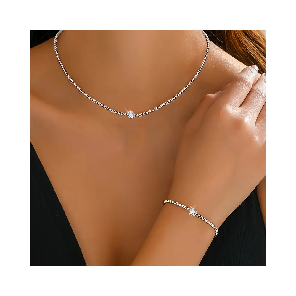 Silberfarbenes Schmuckset mit Zirkonia – Halskette & Armband für jeden Anlass