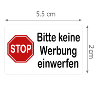 4er Set STOP Aufkleber – Bitte keine Werbung einwerfen – 5,5 x 2 cm
