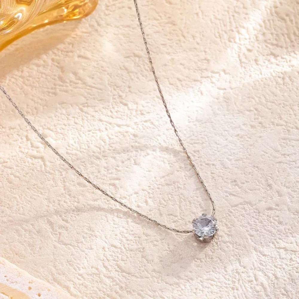 Damen Halskette Edelstahl Gold/Silber Zirkonia Anhänger Choker verstellbar